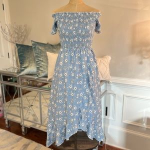 Blue Floral Off the Shoulder Maxi Dress